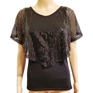 2 in1 Sequin Poncho Top (BLK)